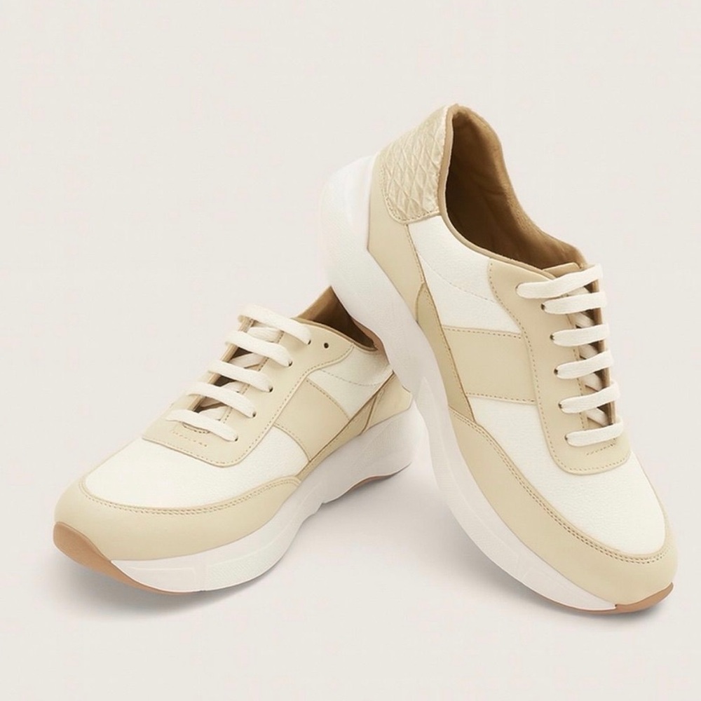 NEW Kaanas Bowery Cream and Tan Women's Sneakers Leather